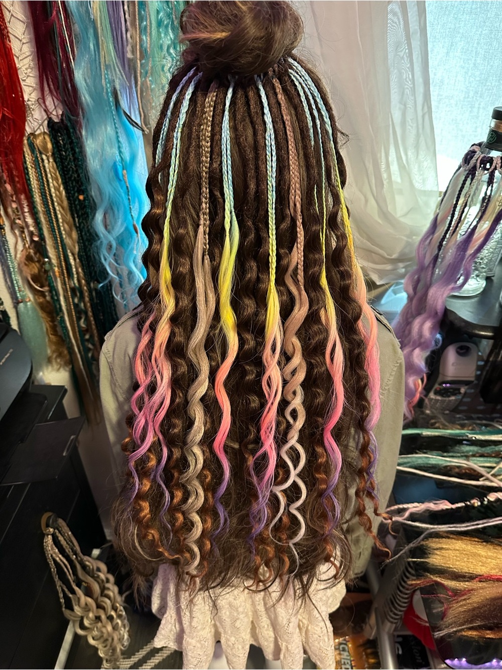 Color-Striped Mermaid Hair Extensions - Pink, Yellow, Blue Accents